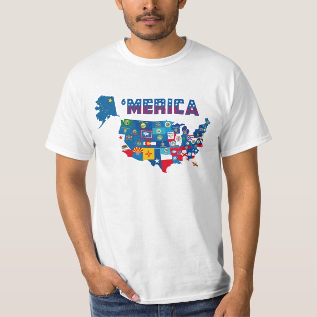 Patriotische Amerika-Karte mit Staats-Flaggen-T - T-Shirt (Vorderseite)
