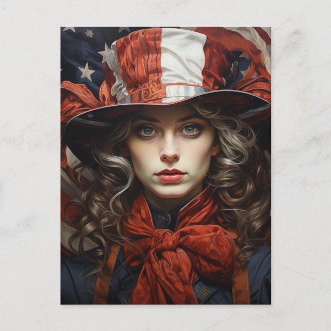 Patriotische Amerikanerin Postkarte (Vorderseite)