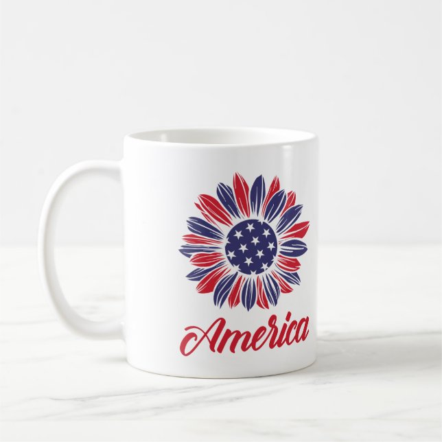 Patriotische Amerikanerin Sonnenblume Kaffeetasse (Links)