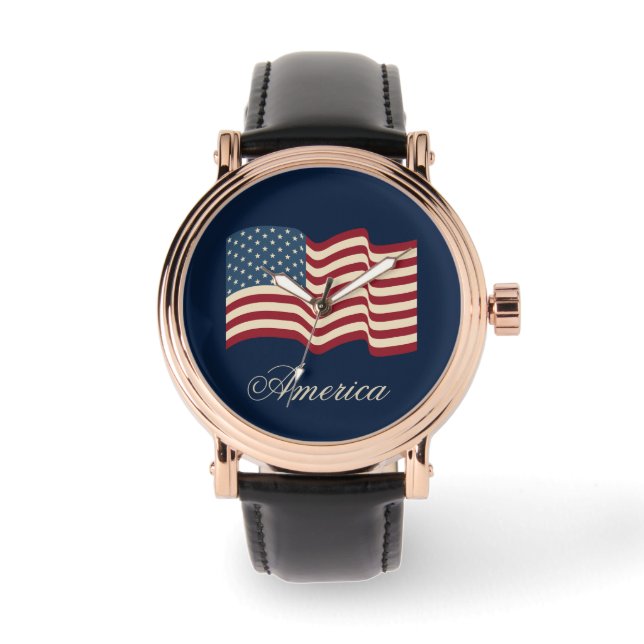 Patriotische amerikanische Fahne Männerwachgeschen Armbanduhr (Vorderseite)