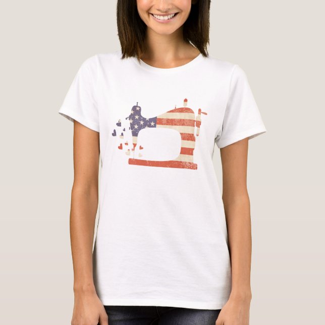 Patriotische amerikanische Flag-Nähmaschine T-Shirt (Vorderseite)