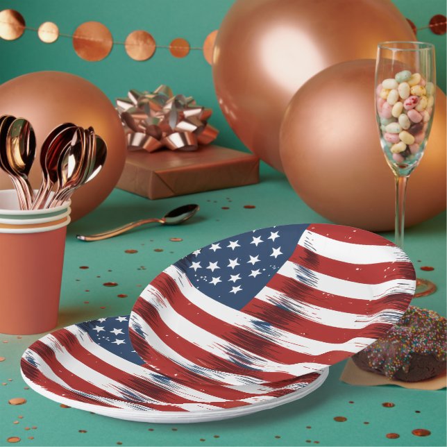 Patriotische amerikanische Flagge 4. Juli Pappteller (Multi)