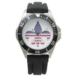 Patriotische amerikanische Flagge Fleur-de-lis Armbanduhr