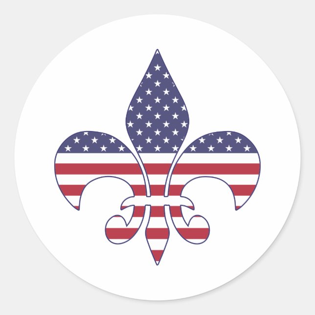Patriotische amerikanische Flagge Fleur-de-lis Runder Aufkleber (Vorderseite)