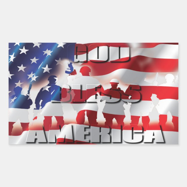 Patriotische amerikanische Flagge Gott segne Ameri Rechteckiger Aufkleber (Vorderseite)