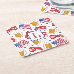 Patriotische amerikanische Flagge Hummer Bier Mono Rechteckiger Pappuntersetzer
