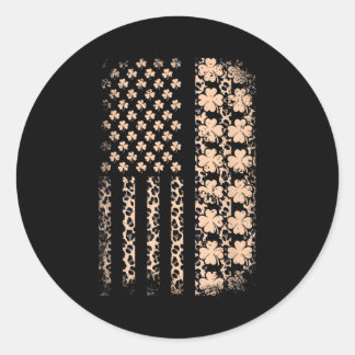 Patriotische amerikanische Flagge Leopard Kleeblat Runder Aufkleber