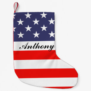 Patriotische amerikanische Flagge personalisiert H Kleiner Weihnachtsstrumpf