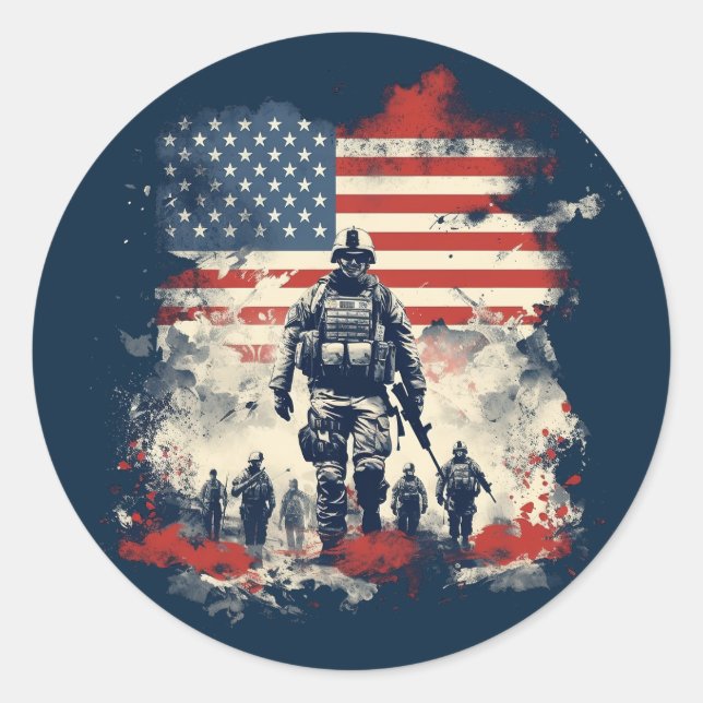 Patriotische amerikanische Flagge Runder Aufkleber (Vorderseite)