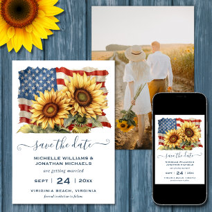 Patriotische amerikanische Flagge Sonnenblumen FOT Save The Date