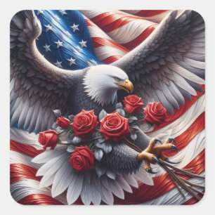 Patriotische amerikanische Flagge und Adler Quadratischer Aufkleber