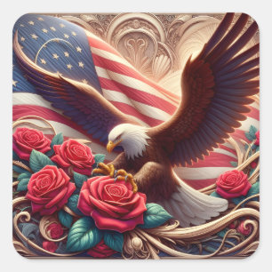 Patriotische amerikanische Flagge und Adler Quadratischer Aufkleber