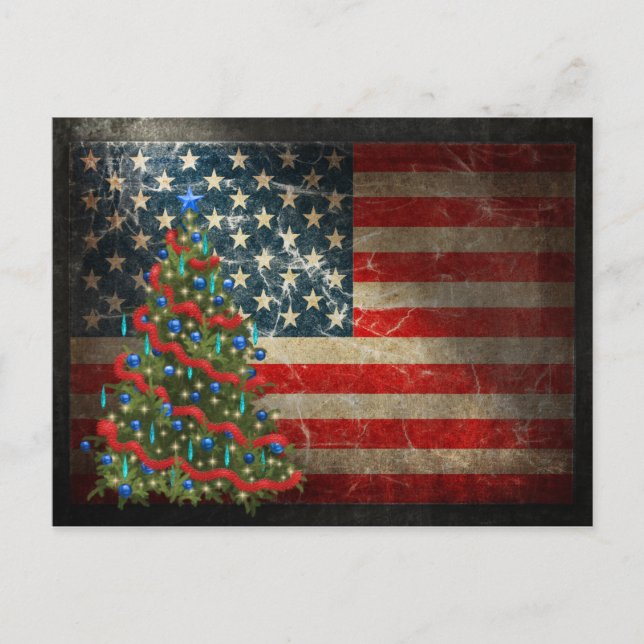 Patriotische amerikanische Flagge und Weihnachtsba Feiertagspostkarte (Vorderseite)