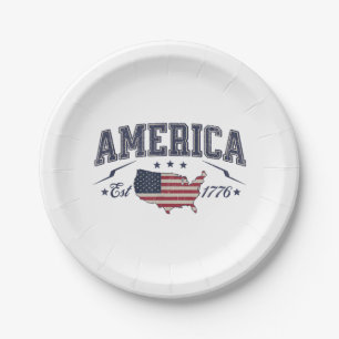 Patriotische amerikanische Flagge USA Est 1776 4. Pappteller