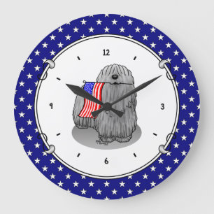 Patriotische amerikanische Flagge USA Puli Dog (gr Große Wanduhr