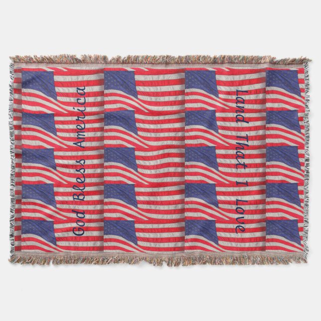 Patriotische amerikanische Flaggen Gott segne Amer Decke (Vorderseite)
