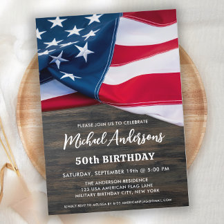 Patriotische amerikanische Flaggenmiliz Geburtstag Einladung