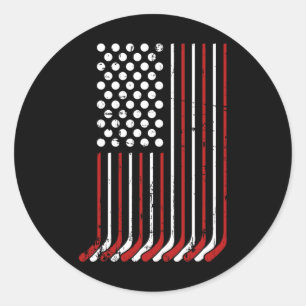 Patriotische amerikanische Hockeyschläger und Star Runder Aufkleber