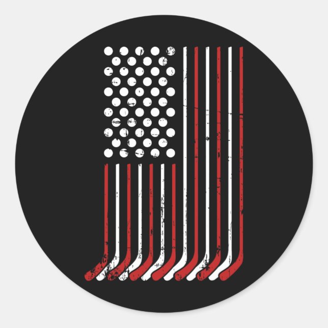 Patriotische amerikanische Hockeyschläger und Star Runder Aufkleber (Vorderseite)
