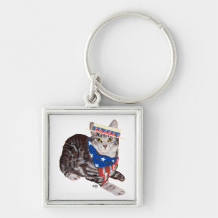 Patriotische Amerikanische Kurzhaar-Tabby-Katze Schlüsselanhänger