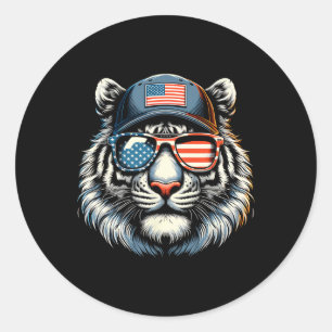 Patriotische amerikanische Sungles Tiger Shades 4. Runder Aufkleber