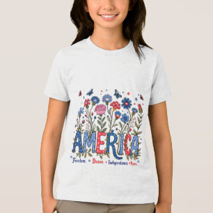 Patriotische amerikanische Wildblumen zum vierten Tri-Blend Shirt