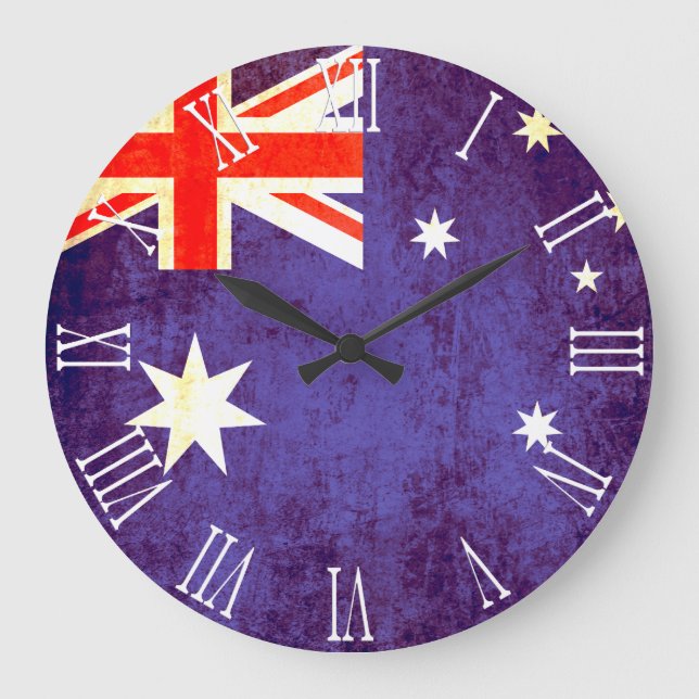 Patriotische australische Flagge roman numerische  Große Wanduhr (Vorderseite)