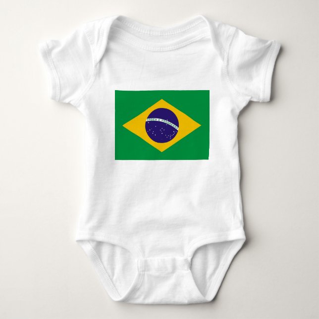 Patriotische Babybodysuit mit Flagge Brasilien Baby Strampler (Vorderseite)