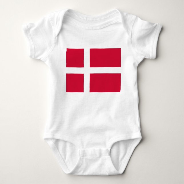 Patriotische Babybodysuit mit Flagge Dänemark Baby Strampler (Vorderseite)