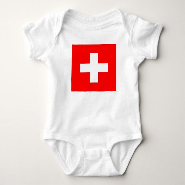 Patriotische Babybodysuit mit Flagge Schweiz Baby Strampler (Vorderseite)