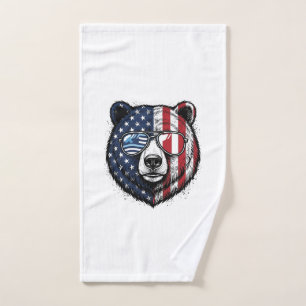 Patriotische Bär-Sonnenbrille Vintage-Vector-Shirt Handtuch