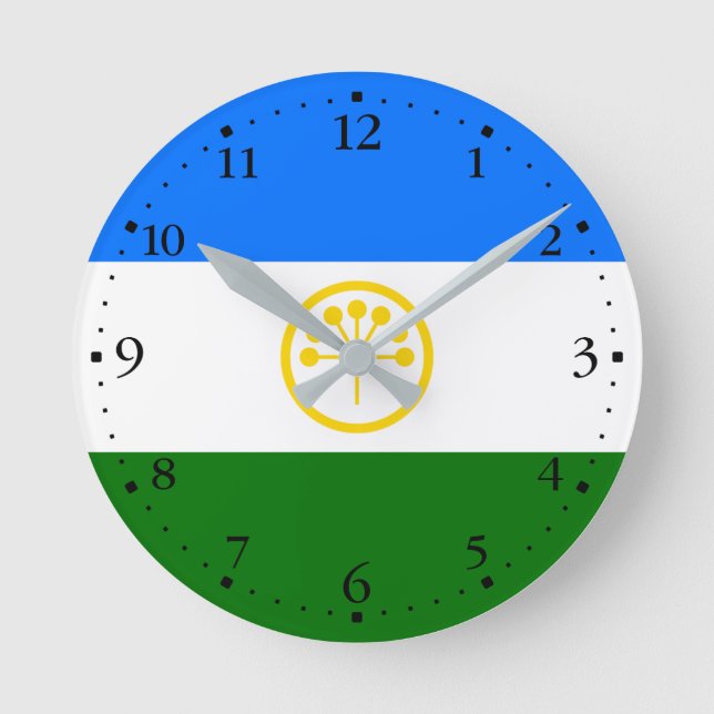 Patriotische Bashkortostan-Flagge Runde Wanduhr (Vorderseite)