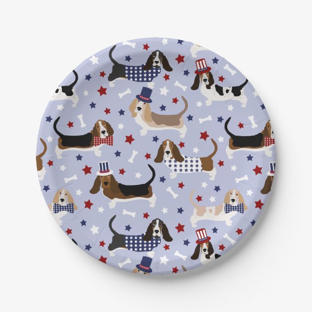 Patriotische Basset Hound Paper Teller (Vorderseite)