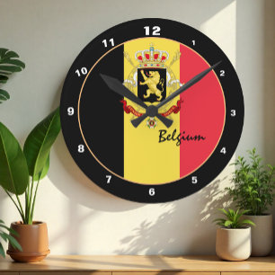Patriotische belgische Flagge & Belgien Zuhause / Runde Wanduhr