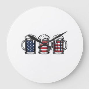 Patriotische Bierkrüge Vintage Vektor-Shirt-Design Große Wanduhr