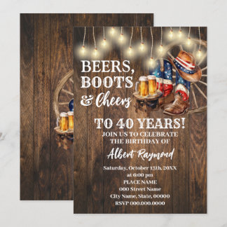 Patriotische Bierstiefel & Cheers Land Geburtstag Einladung