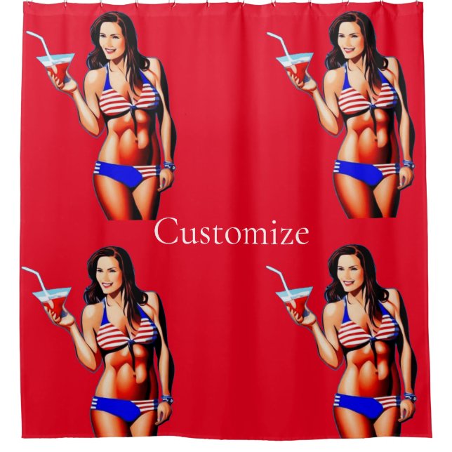Patriotische Bikini Fitness Modell Thunder_Cove Duschvorhang (Vorderseite)