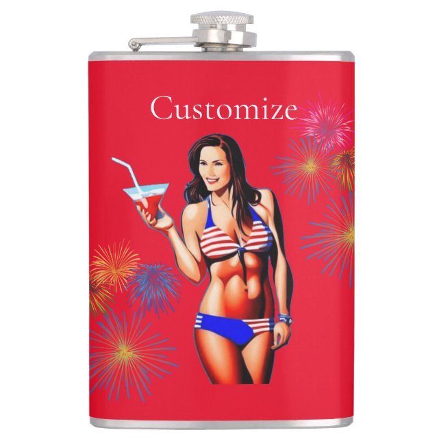 Patriotische Bikini Fitness Modell Thunder_Cove Flachmann (Vorderseite)