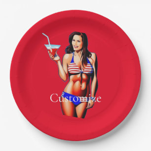 Patriotische Bikini Fitness Modell Thunder_Cove Pappteller