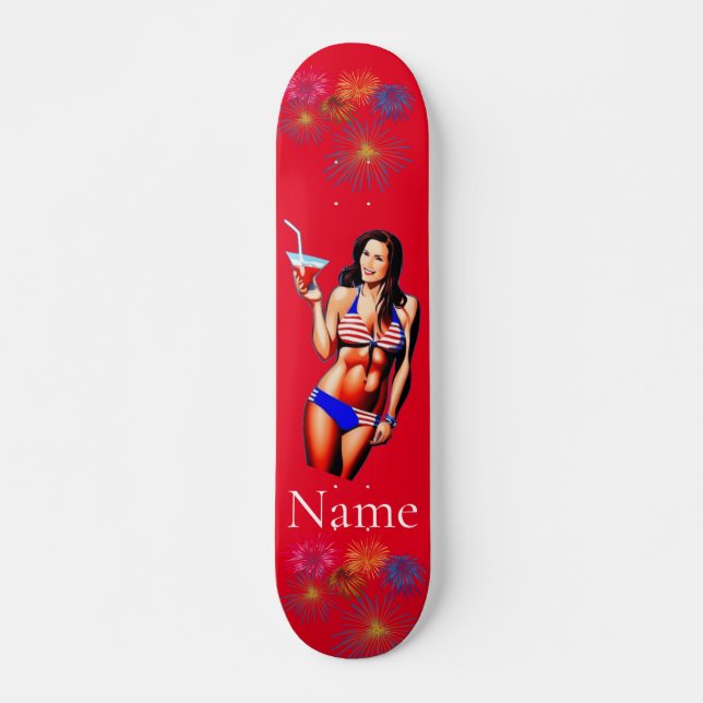 Patriotische Bikini Fitness Modell Thunder_Cove Skateboard (Vorne)