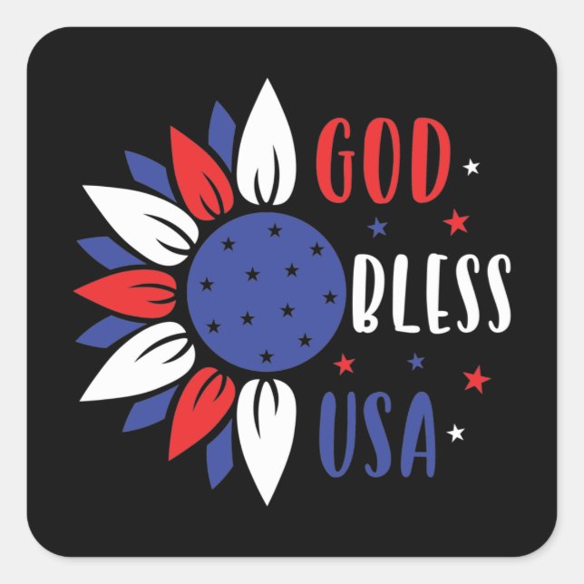 Patriotische Blume Gott segne USA Quadratischer Aufkleber (Vorderseite)