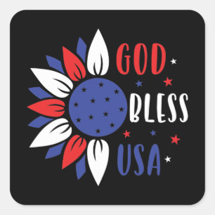 Patriotische Blume Gott segne USA Quadratischer Aufkleber