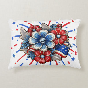 Patriotische Blume in Red White & Blue am 4. Juli Dekokissen