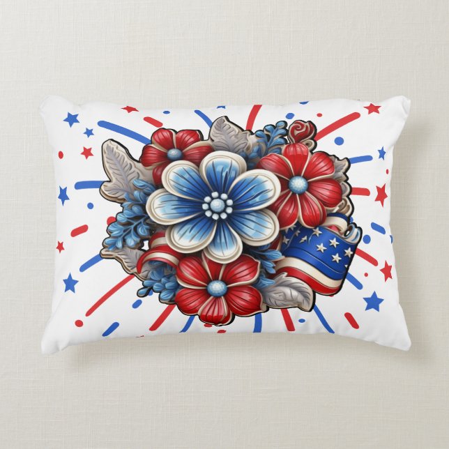 Patriotische Blume in Red White & Blue am 4. Juli Dekokissen (Vorderseite)