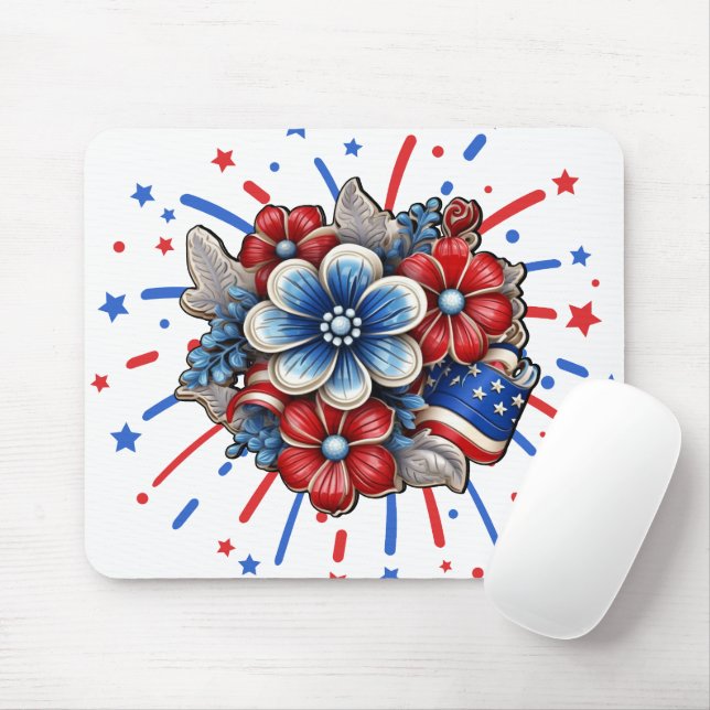 Patriotische Blume in Red White & Blue am 4. Juli Mousepad (Mit Mouse)