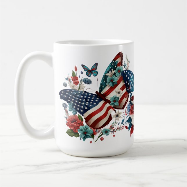 PATRIOTISCHE BLUME ROT-WEISSE BLAUENSCHALTFLÄCHE KAFFEETASSE (Links)