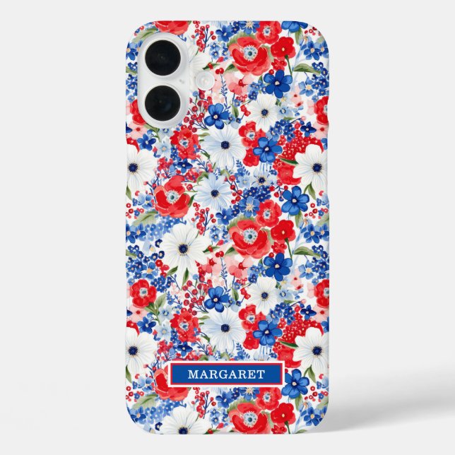 Patriotische Blumen monogrammiert iPhone 16 Plus Hülle (Rückseite)