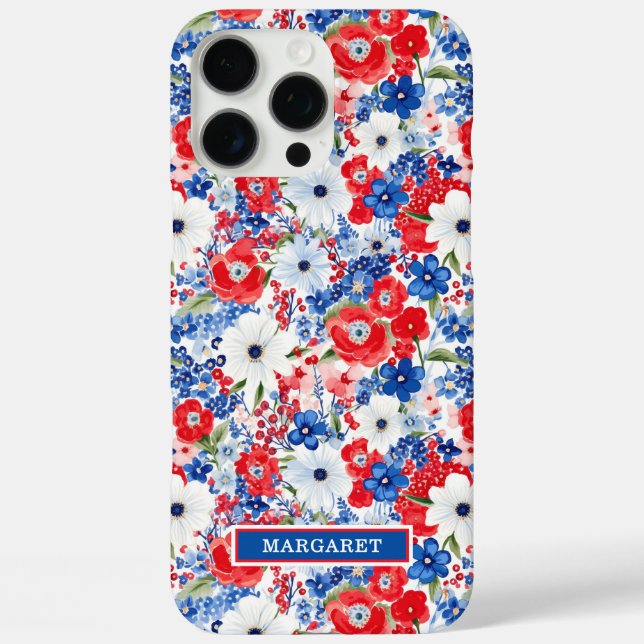 Patriotische Blumen monogrammiert iPhone 16 Pro Max Hülle (Rückseite)