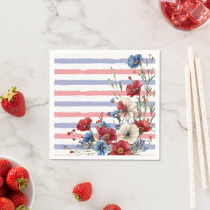Patriotische Blumen- und Streifen-Party-Papierserv Serviette