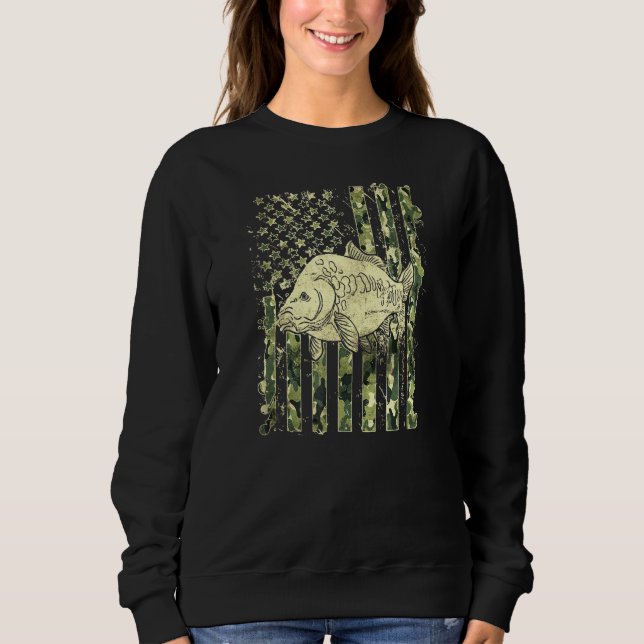 Patriotische Camouflage American Flag Carp Fish Sweatshirt (Vorderseite)